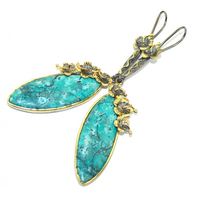 New Design! AAA Blue Turquoise, Gold Plated, Rhodium Plated Sterling Silver earrings / Long