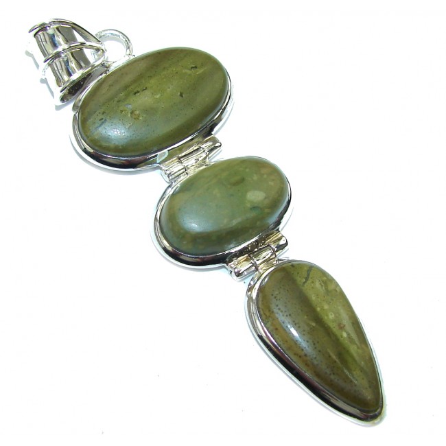 Classic Long Green Jade Sterling Silver Pendant