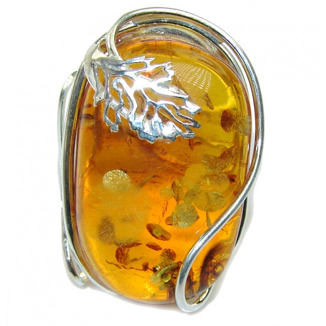 Oversized! Stunning Baltic Polish Amber Sterling Silver Ring s. 7 -adjustable