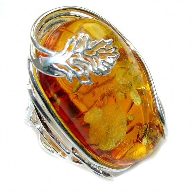 Oversized! Stunning Baltic Polish Amber Sterling Silver Ring s. 7 -adjustable