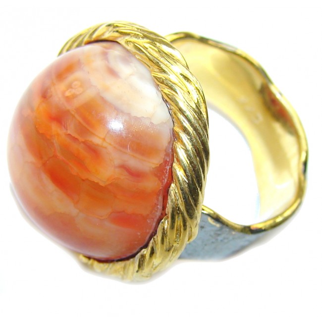 Genuine AAA Mexian Fire Agate Gold Plated, Rhodium Plated Sterling Silver Ring s. 7