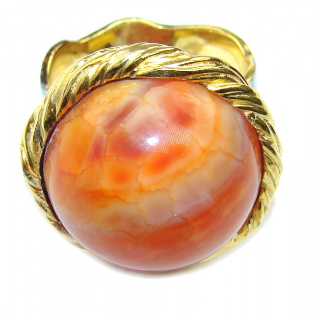 Genuine AAA Mexian Fire Agate Gold Plated, Rhodium Plated Sterling Silver Ring s. 7