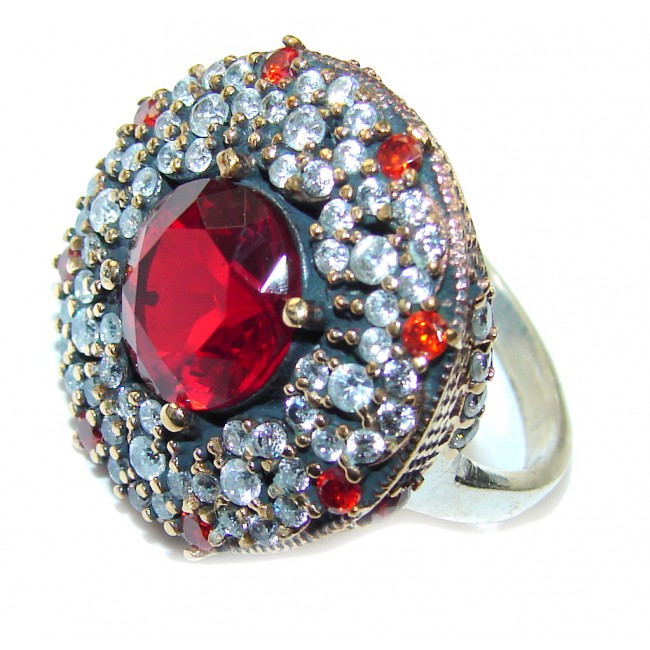 Victorian Style! Pink Ruby Quartz Sterling Silver Ring s. 7 1/2