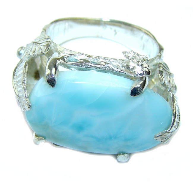Floral Design AAA Blue Larimar Sterling Silver Ring s. 8