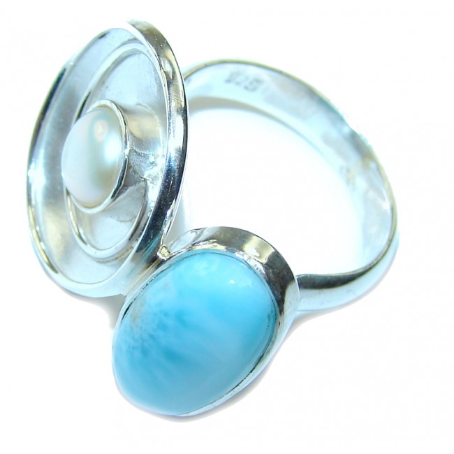 Modern Concept AAA Blue Larimar Sterling Silver Ring s. 7 1/2