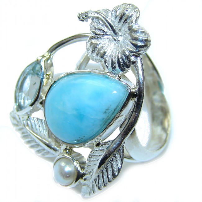 Sublime Handcrafted Blue Larimar Sterling Silver Ring s. 6