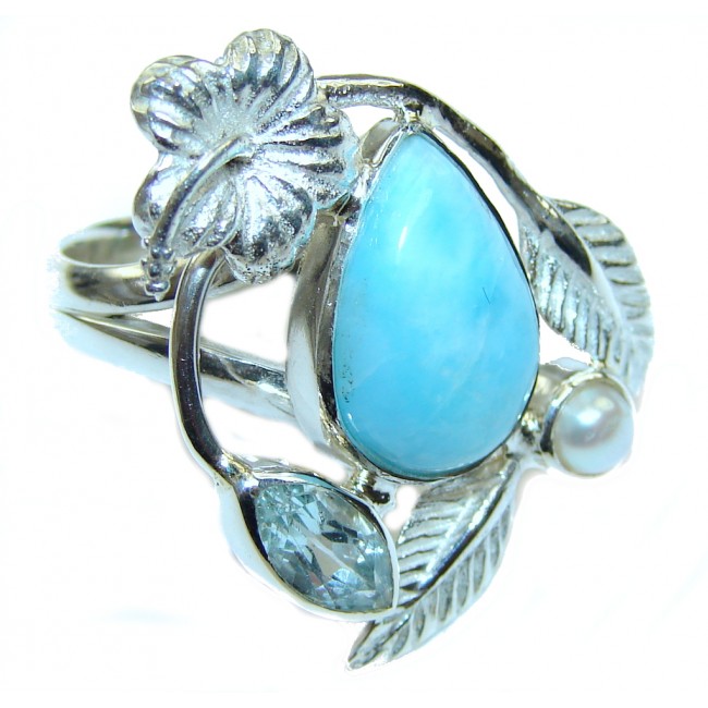 Sublime Handcrafted Blue Larimar Sterling Silver Ring s. 6