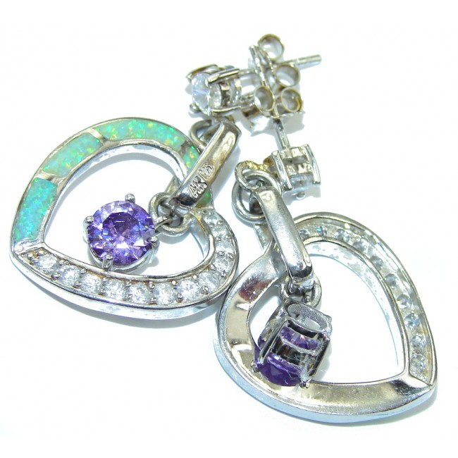 Luxury Purple Cubic Zirconia Fire Opal Sterling Silver earrings