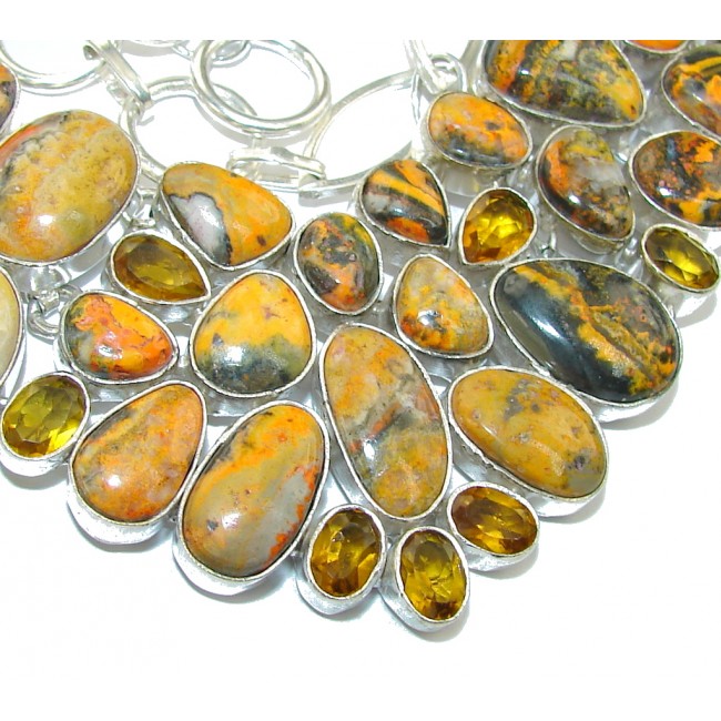 SunRise Joy AAA Yellow Bumble Bee Jasper & Citrine Sterling Silver Necklace