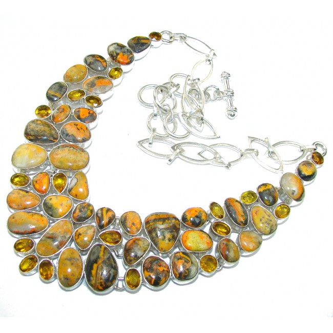 SunRise Joy AAA Yellow Bumble Bee Jasper & Citrine Sterling Silver Necklace