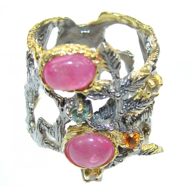Never Apart Ruby Sapphire Gold Plated Rhodium Plated Sterling Silver Ring s. 9 1/2