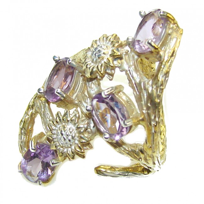 Exclusive Amethyst, Gold Plated, Rhodium Plated Sterling Silver ring s. 7