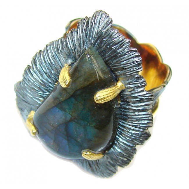 Just Perfect AAA Labradorite, Rhodiium Plated, Gold Plated Sterling Silver Ring s. 6 3/4