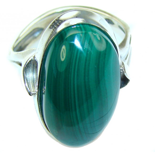 Perfect AAA Green Malachite Sterling Silver ring s. 9