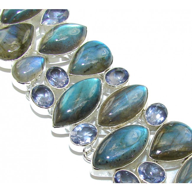 Secret Beauty! Blue Labradorite & Amethyst Sterling Silver Bracelet