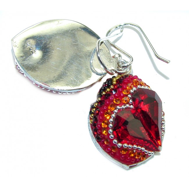 Mexican Style! Red Garnet Quartz Sterling Silver earrings