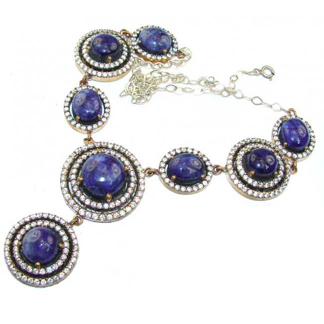 Victorian Style! Blue Kyanite & White Topaz Sterling Silver necklace