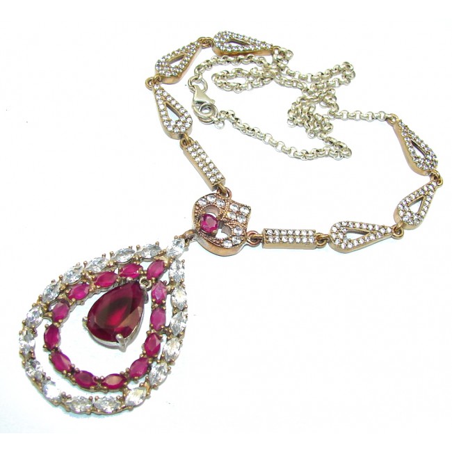 Victorian Style! Ruby & White Topaz Sterling Silver Necklace