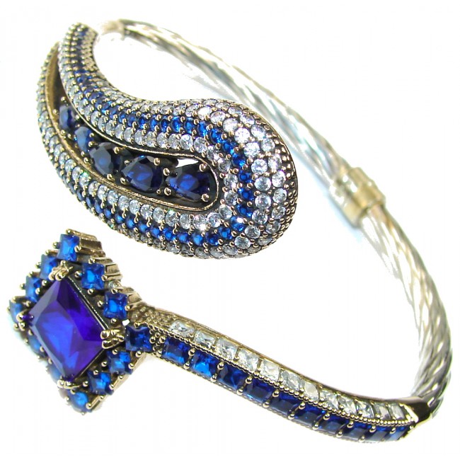 Victorian Style! Created Blue Sapphire & White Topaz Sterling Silver Bracelet