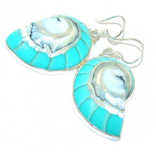 Fabulous! Blue Ocean Shell Sterling Silver earrings