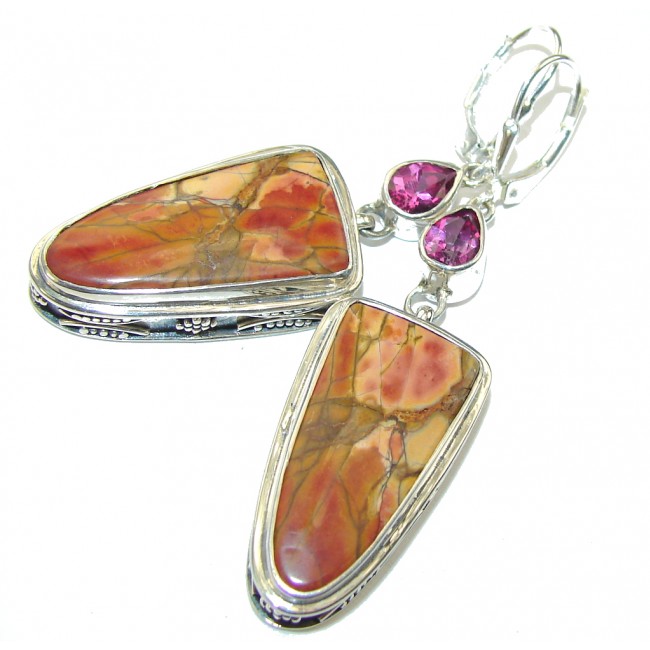 Amazing Style! Tourmaline & Red Creek Jasper Sterling Silver earrings