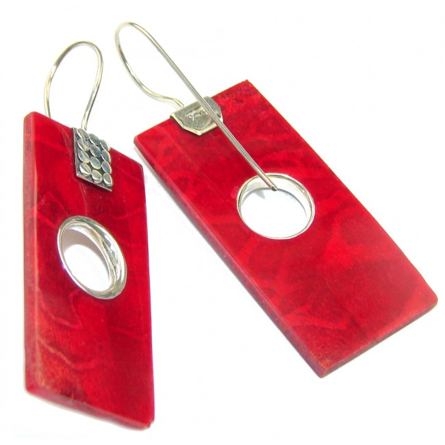 Big! Fashion Red Fossilized Coral Sterling Silver earrings