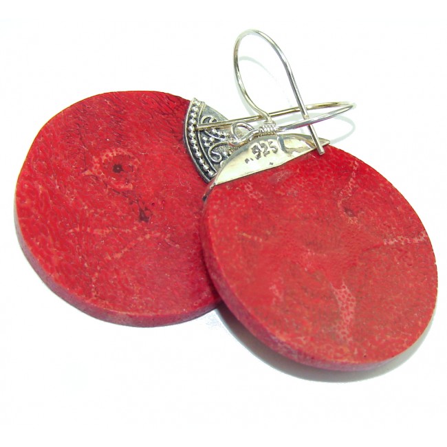 Simple Beauty! Red Fossilized Coral Sterling Silver earrings