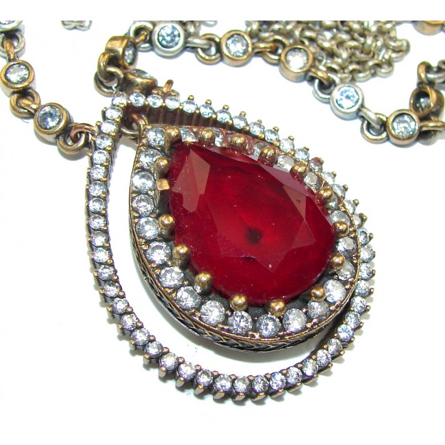 Victorian Style! Red Ruby & White Topaz Sterling Silver necklace