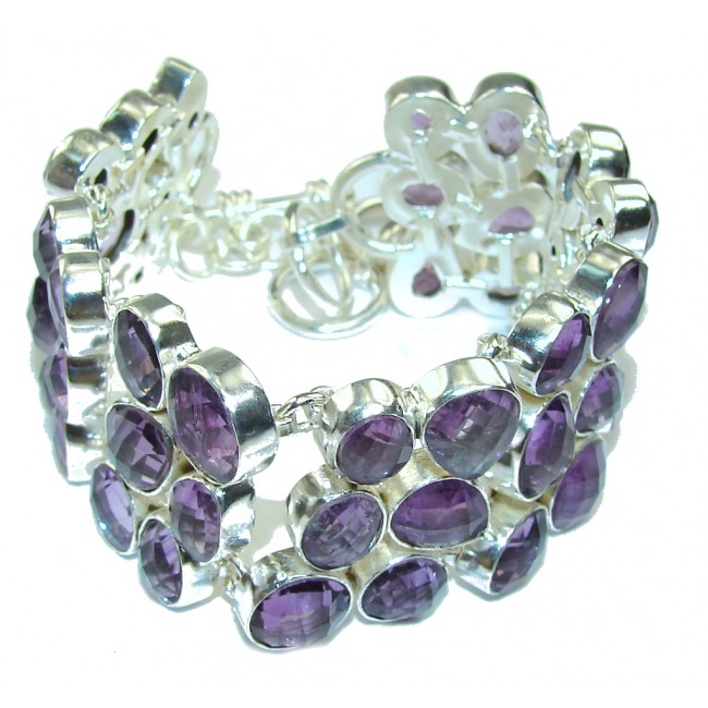 Goth Love! Faceted Purple Amethyst Sterling Silver Bracelet
