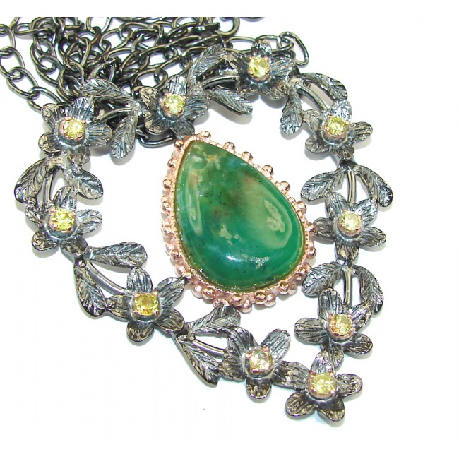Stunning! Green Chrysophrase, Rose Gold PLated, Rhodium Plated Sterling Silver necklace