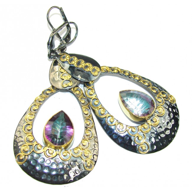 Beautiful! Magic Topaz, Gold Plated, Rhodium Plated Sterling Silver earrings / Long