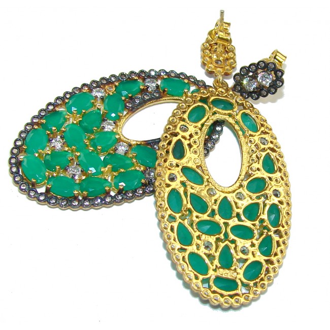 Victorian Style Emerald White Topaz, Gold PLated Sterling Silver earrings