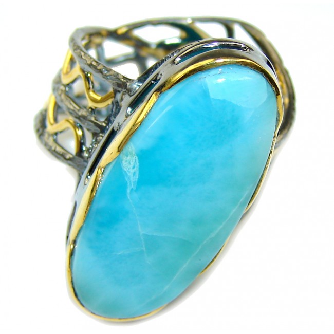Natural AAA Blue Larimar, Gold Plated, Rhodium Plated Sterling Silver Ring s. 7 1/4