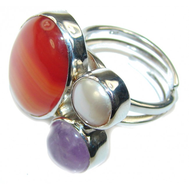 Pale Beauty! Botswana Agate Sterling Silver Ring s. 6 - adjustable