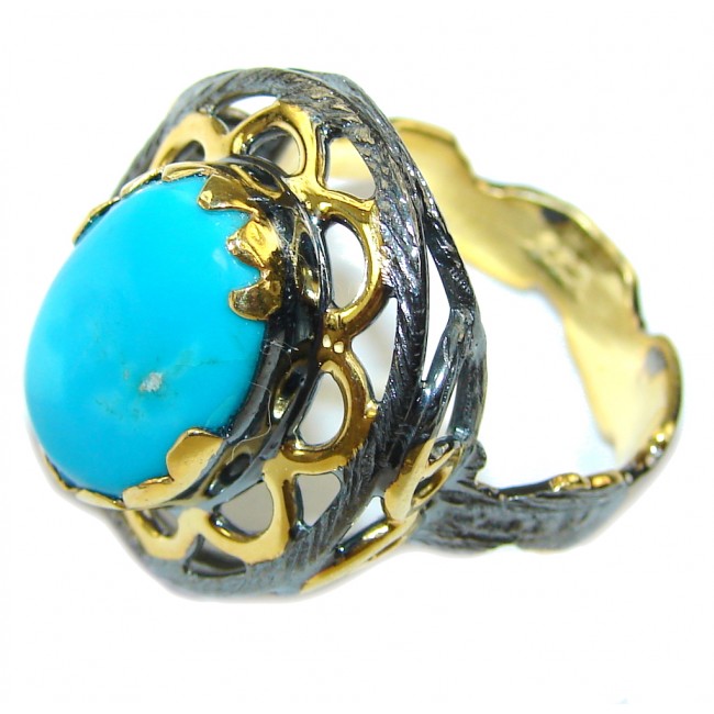 Sleeping Beauty! Blue Turquoise, Gold PLated, Rhodium PLated Sterling Silver Ring s. 9