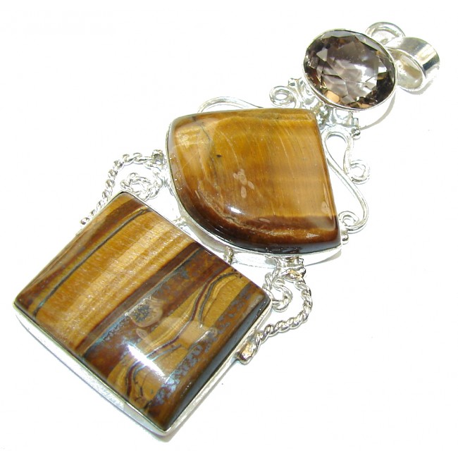 Big! Beauty Vision! AAA Golden Tigers Eye Sterling Silver Pendant