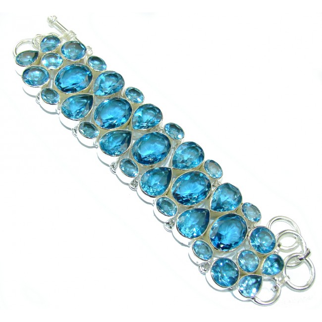 Brazilian Sea! Created Blue Topaz Sterling Silver Bracelet