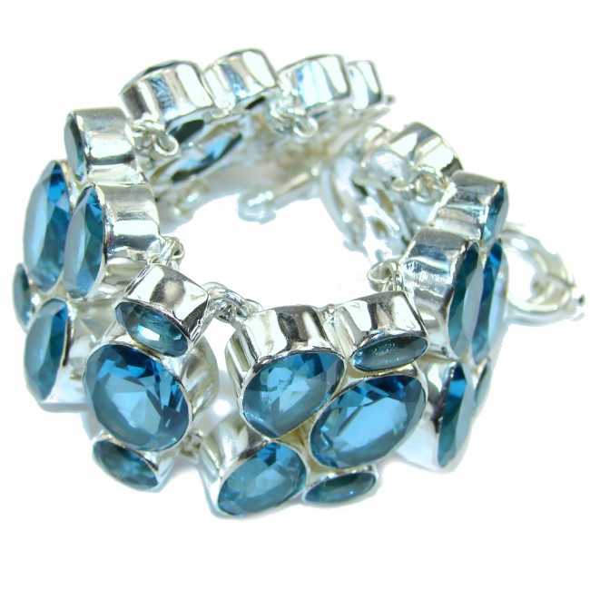 Brazilian Sea! Created Blue Topaz Sterling Silver Bracelet