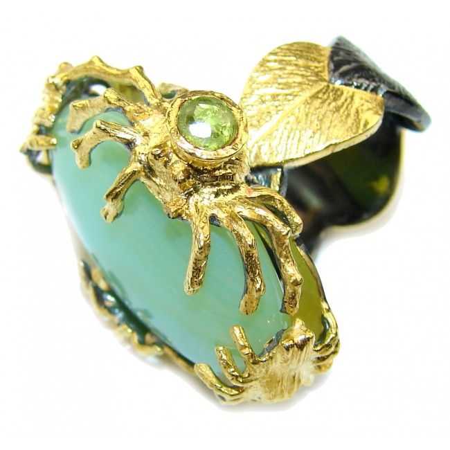Genuine AAA Green CHRYSOPHRASE, Gold Plated, Rhodium Plated Sterling Silver Ring s. 6 1/2