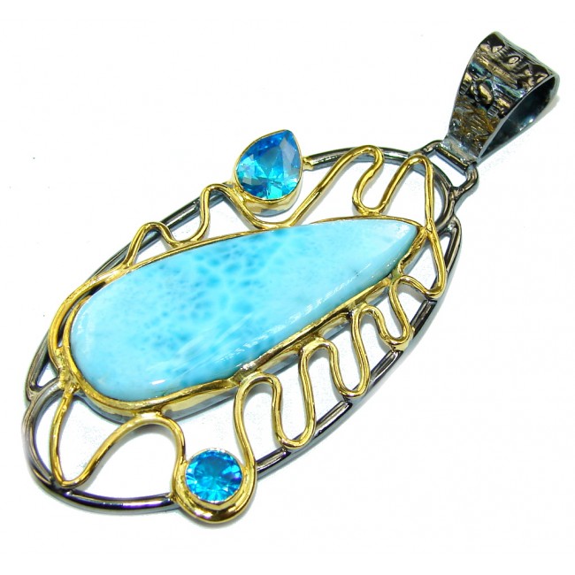 Tropical AAA Blue Larimar & London Blue Topaz, Gold Plated, Rhodium Plated Sterling Silver pendant