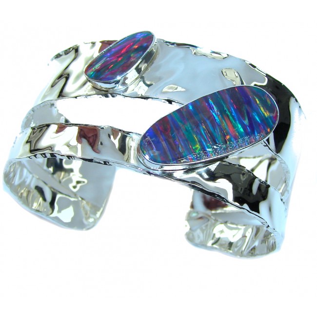 Touch Of Life! Japanese Fire Opal Sterling Silver Bracelet / Cuff