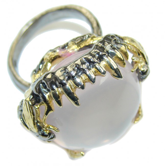Stunning AAA Rose Pink Quartz, Gold Plated, Rhodium Plated Sterling Silver Ring s. 8