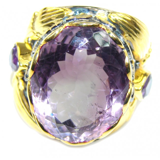 Big! Lavender Dream Amethyst, Gold Plated, Rhodium Plated Sterling Silver Ring s. 9