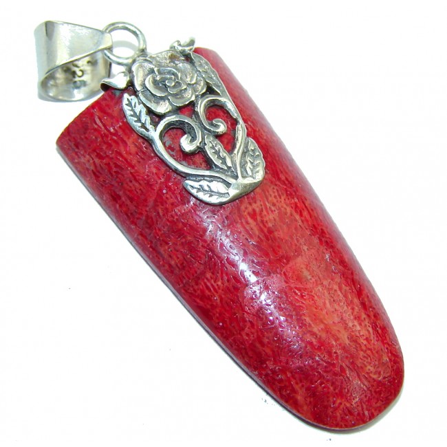 Secret Red Fossilized Coral Sterling Silver pendant