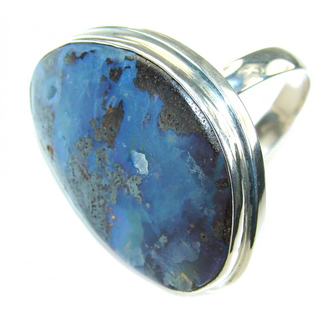Classic Beauty! Blue Boulder Opal Sterling Silver Ring s. 9- adjustable