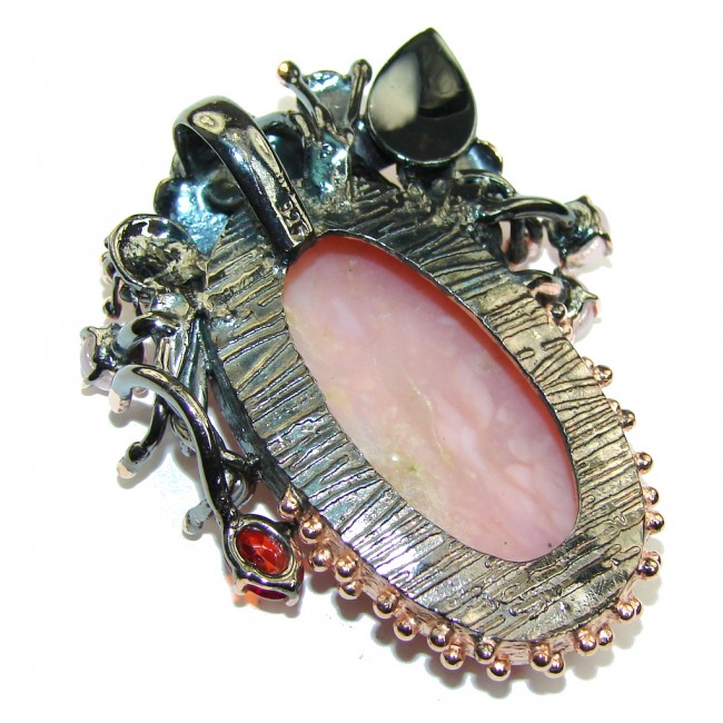 Pink Perfection AAA Pink Opal, Rose Gold Plated, Rhodium Plated Sterling Silver Pendant