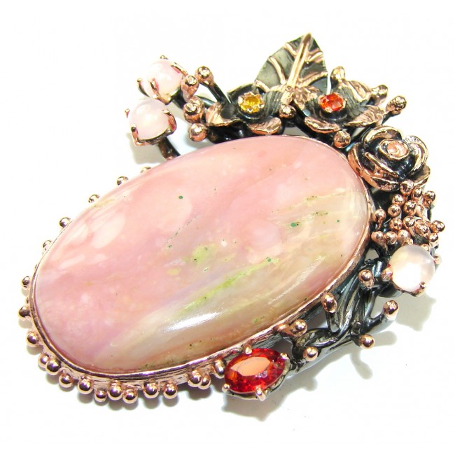 Pink Perfection AAA Pink Opal, Rose Gold Plated, Rhodium Plated Sterling Silver Pendant