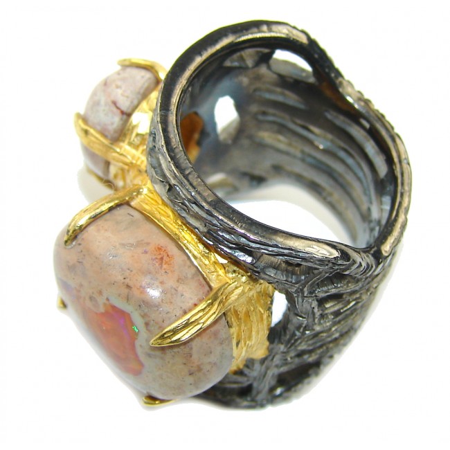 Incredible Mexican Fire Opal, Gold Plated, Rhodium Plated Sterling Silver Ring s. 7