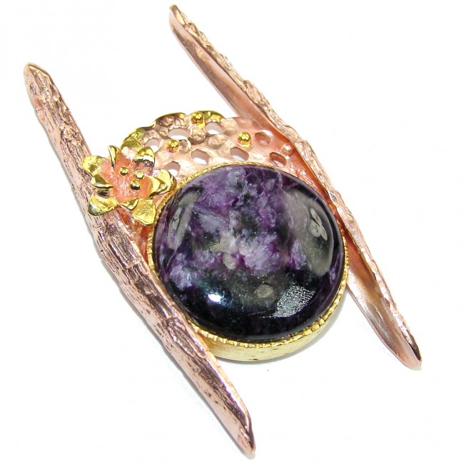 Gorgeous AAA Purple Siberian Charoite,Rose & Gold Plated Sterling Silver Pendant