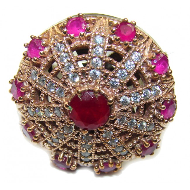 Victorian Style! Ruby & White Topaz Sterling Silver Ring s. 8